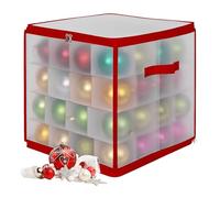Relaxdays Christmas bauble storage box, 64 baubles, HxWxD: 36x36x36 cm, plastic, cardboard, bauble box, transparent/red