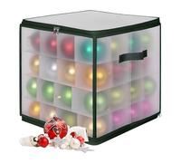 Relaxdays Christmas bauble storage box, 64 baubles, HxWxD: 36x36x36 cm, plastic, cardboard, transparent/green