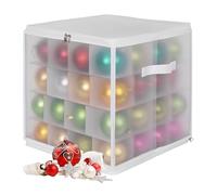 Relaxdays Christmas bauble storage box, 64 baubles, HxWxD: 36x36x36 cm, plastic, cardboard, transparent/white