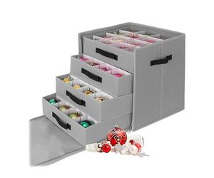 Relaxdays Christmas bauble storage box, 64 baubles, HxWxD: 40 x 36.5 x 36.5 cm, polyester, cardboard, ball box, grey