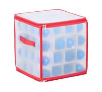 Relaxdays Christmas Bauble Storage Box, 64 Compartments, HxWxD: 31 x 30 x 30 cm, Decoration Spheres, Transparent/Red