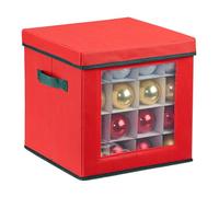 Relaxdays Christmas Bauble Storage Box, 64 Compartments, Viewing Window, HWD: 30 x 30 x 30 cm, Decor Spheres, Red/Green, Cardboard