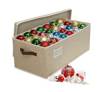 Relaxdays Christmas bauble storage box, 96 baubles, HxWxD: 26 x 66.5 x 33 cm, polyester, cardboard, beige