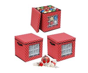 Relaxdays Christmas Bauble Storage Box Set of 3, 33x33x33cm, Non-Woven/Cardboard/Plastic, Red