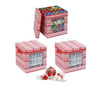 Relaxdays Christmas Bauble Storage Boxes Set of 3, Non-Woven/Cardboard, 33x33x33 cm, Red/White