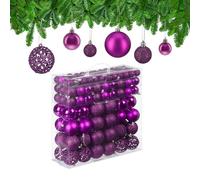 Relaxdays Christmas Baubles 150, Glittering, Matt & Shiny Surfaces, Tree Ornaments, Plastic, ∅ 3, 4 & 6 cm, Violet, 150er Set