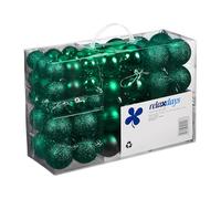 Relaxdays Christmas Baubles Set of 100, Festive Ornaments, Matt, Shiny, Glitter, Tree Balls ∅ 3, 4 & 6 cm, Dark Green