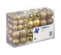 Relaxdays Christmas Baubles Set of 100, Festive Ornaments, Matt, Shiny, Glitter, Tree Balls ∅ 3, 4 & 6 cm, Gold