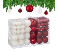 Relaxdays Christmas Baubles, Set of 100, Tree Ornaments, ∅ 3, 4 & 6 cm, Decorations, Glittery, Matte & Shiny, Red/White