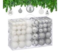 Relaxdays Christmas Baubles, Set of 100, Tree Ornaments, 3, 4 & 6 cm, Decorations, Glittery, Matte & Shiny, Silver/White