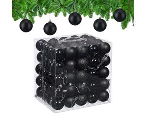 Relaxdays Christmas Baubles, Set of 100, Tree Ornaments, Holiday Decorations, Plastic, Shatterproof, 6 cm, Black