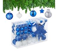 Relaxdays Christmas Baubles Set of 101, Glittering, Tree Decorations, Spheres & Spikes, Plastic, Traditional, Blue, 19 x 20 x 2.5 cm