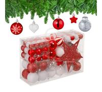 Relaxdays Christmas Baubles Set of 101, Glittering, Tree Decorations, Spheres & Spikes, Plastic, Traditional, Red, 19 x 20 x 2.5 cm