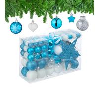 Relaxdays Christmas Baubles Set of 101, Glittering, Tree Decorations, Spheres & Spikes, Plastic, Traditional, Petrol, 19 x 20 x 2.5 cm