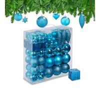 Relaxdays Christmas Bauble Set of 110, Glittery, Matt & Shiny Ornaments, Plastic Xmas Tree Balls, HxD: 9 x 8 cm, Petrol