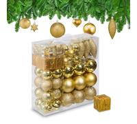 Relaxdays Christmas Baubles, Set of 110, Glittery, Matt & Shiny Ornaments, Plastic Decorations, HxD: 9 x 8 cm, Gold