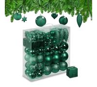 Relaxdays Christmas Baubles, Set of 110, Glittery, Matt & Shiny Ornaments, Plastic Decorations, HxD: 9 x 8 cm, Green