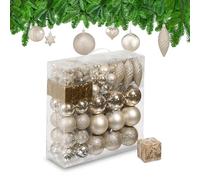 Relaxdays Christmas Baubles, Set of 110, Glittery, Matt & Shiny Ornaments, Plastic Decorations, HxD: 9 x 8 cm, Champagne