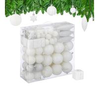 Relaxdays Christmas Baubles, Set of 110, Glittery, Matt & Shiny Ornaments, Plastic Decorations, HxD: 9 x 8 cm, White