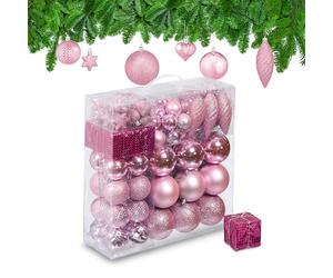 Relaxdays Christmas Baubles, Set of 110, Glittery, Matt & Shiny Ornaments, Plastic Decorations, HxD: 9 x 8 cm, Pink