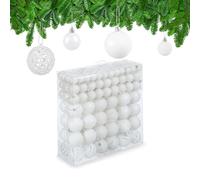 Relaxdays Christmas Baubles Set of 150, Glittering, Matt & Shiny Surfaces, Tree Ornaments, Plastic, ∅ 3, 4 & 6 cm, White, 7 x 6 x 6 cm