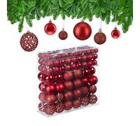 Relaxdays Christmas Baubles Set of 150, Glittering, Matt & Shiny Surfaces, Tree Ornaments, Plastic, ∅ 3, 4 & 6 cm, Red, 7 x 6 x 6 cm