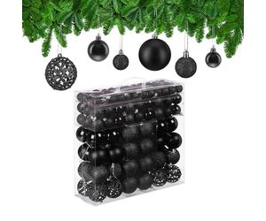 Relaxdays Christmas Baubles Set of 150, Glittering, Matt & Shiny Surfaces, Tree Ornaments, Plastic, ∅ 3, 4 & 6 cm, Black