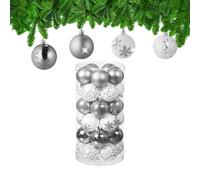 Relaxdays Christmas Baubles Set of 30, Plastic, D: 6 cm, Round, Shatterproof, Tree Decorations, Patterns, Silver/White, 7 x 6 x 6 cm