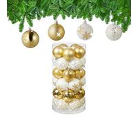 Relaxdays Christmas Baubles Set of 30, Plastic, D: 6 cm, Round, Shatterproof, Tree Decorations, Patterns, Gold/White, 7 x 6 x 6 cm