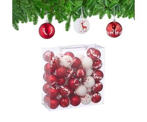 Relaxdays Christmas Baubles, Set of 50, Reindeer Design, Festive Tree Ornaments, 6 cm, Decorations, Plastic, Red/White
