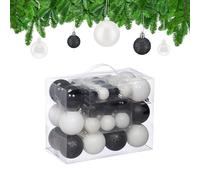 Relaxdays Christmas Baubles, Set of 50, Tree Ornaments, ∅ 3, 4 & 6 cm, Decorations, Glittery, Matte & Shiny, Black/White