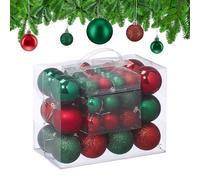 Relaxdays Christmas Baubles, Set of 50, Tree Ornaments, ∅ 3, 4 & 6 cm, Decorations, Glittery, Matte & Shiny, Red/Green
