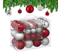 Relaxdays Christmas Baubles, Set of 50, Tree Ornaments, ∅ 3, 4 & 6 cm, Decorations, Glittery, Matte & Shiny, Silver/Red
