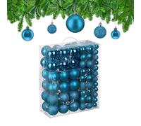 Relaxdays Christmas Baubles, Set of 50, Tree Ornaments, Holiday Decorations, Plastic, Glittery, Matte & Shiny, Petrol, 3 Sizes