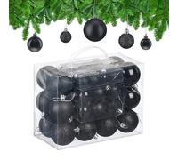 Relaxdays Christmas Baubles, Set of 50, Tree Ornaments, Holiday Decorations, Plastic, Glittery, Matte & Shiny, Black