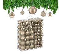 Relaxdays Christmas Baubles, Set of 50, Tree Ornaments, Holiday Decorations, Plastic, Glittery, Matte & Shiny, Champagne, 3 Sizes