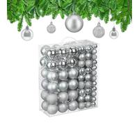Relaxdays Christmas Baubles, Set of 50, Tree Ornaments, Holiday Decorations, Plastic, Glittery, Matte & Shiny, Silver, 3 Sizes