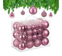 Relaxdays Christmas Baubles, Set of 50, Tree Ornaments, Holiday Decorations, Plastic, Glittery, Matte & Shiny, Pink, 3 Sizes