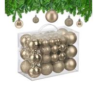 Relaxdays Christmas Baubles, Set of 50, Tree Ornaments, Holiday Decorations, Plastic, Glittery, Matte & Shiny, Champagne