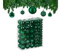 Relaxdays Christmas Baubles, Set of 50, Tree Ornaments, Holiday Decorations, Plastic, Glittery, Matte & Shiny, Green, 3 Sizes