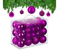 Relaxdays Christmas Baubles, Set of 50, Tree Ornaments, Holiday Decorations, Plastic, Glittery, Matte & Shiny, Violet, 3 Sizes