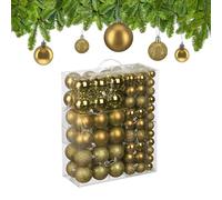 Relaxdays Christmas Baubles, Set of 50, Tree Ornaments, Holiday Decorations, Plastic, Glittery, Matte & Shiny, Gold, 3 Sizes