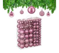 Relaxdays Christmas Baubles, Set of 50, Tree Ornaments, Holiday Decorations, Plastic, Glittery, Matte & Shiny, Pink, 3 Sizes
