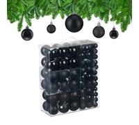 Relaxdays Christmas Baubles, Set of 50, Tree Ornaments, Holiday Decorations, Plastic, Glittery, Matte & Shiny, Black, 3 Sizes