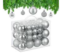 Relaxdays Christmas Baubles, Set of 50, Tree Ornaments, Holiday Decorations, Plastic, Glittery, Matte & Shiny, Silver