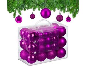 Relaxdays Christmas Baubles, Set of 50, Tree Ornaments, Holiday Decorations, Plastic, Glittery, Matte & Shiny, Violet