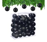 Relaxdays Christmas Baubles, Set of 50, Tree Ornaments, Holiday Decorations, Plastic, Shatterproof, 6 cm, Black