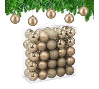 Relaxdays Christmas Baubles, Set of 50, Tree Ornaments, Holiday Decorations, Plastic, Shatterproof, 6 cm, Champagne