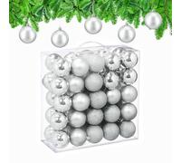 Relaxdays Christmas Baubles, Set of 50, Tree Ornaments, Holiday Decorations, Plastic, Shatterproof, 6 cm, Silver