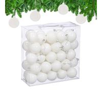 Relaxdays Christmas Baubles, Set of 50, Tree Ornaments, Holiday Decorations, Plastic, Shatterproof, 6 cm, White